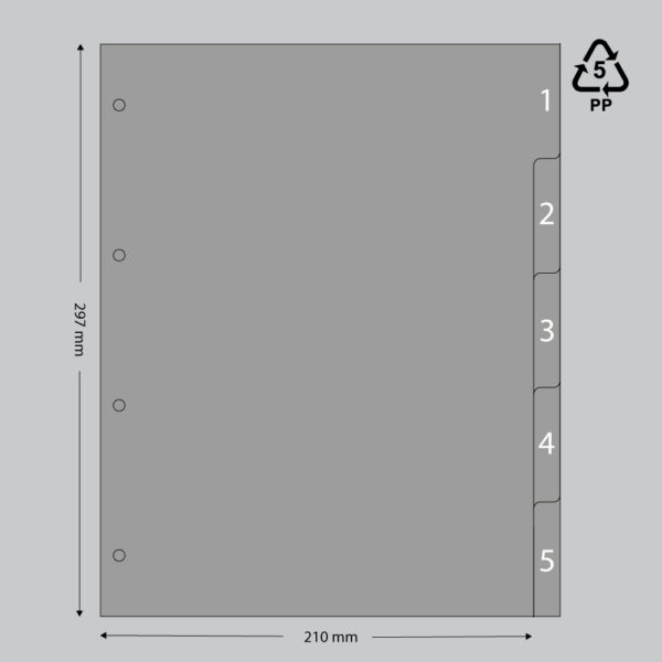 Tabbladen A4 grijs 1-5