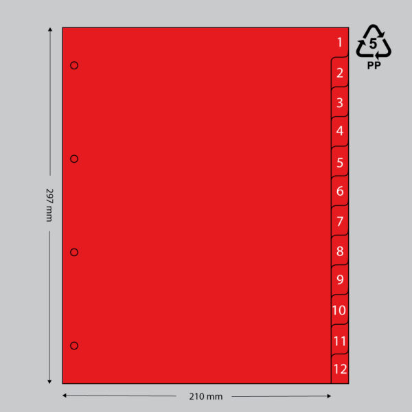 Tabbladen A4 rood 1-12