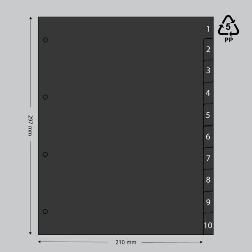 Tabbladen A4 zwart 1-10