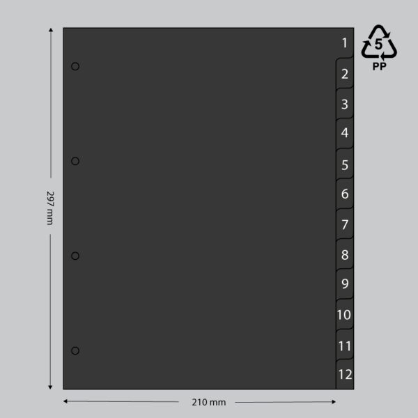 Tabbladen A4 zwart 1-12